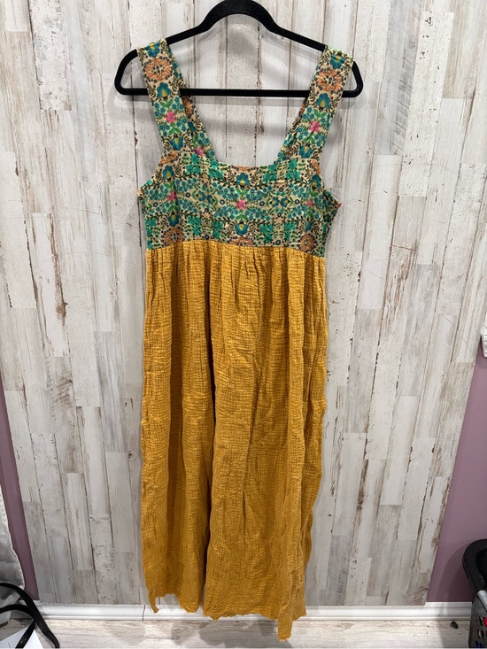 NATURAL LIFE Dresses & Skirts - New Natural Life Tricia Maxi Dress Womens M Floral Boho Tiered Mustard Gauze
